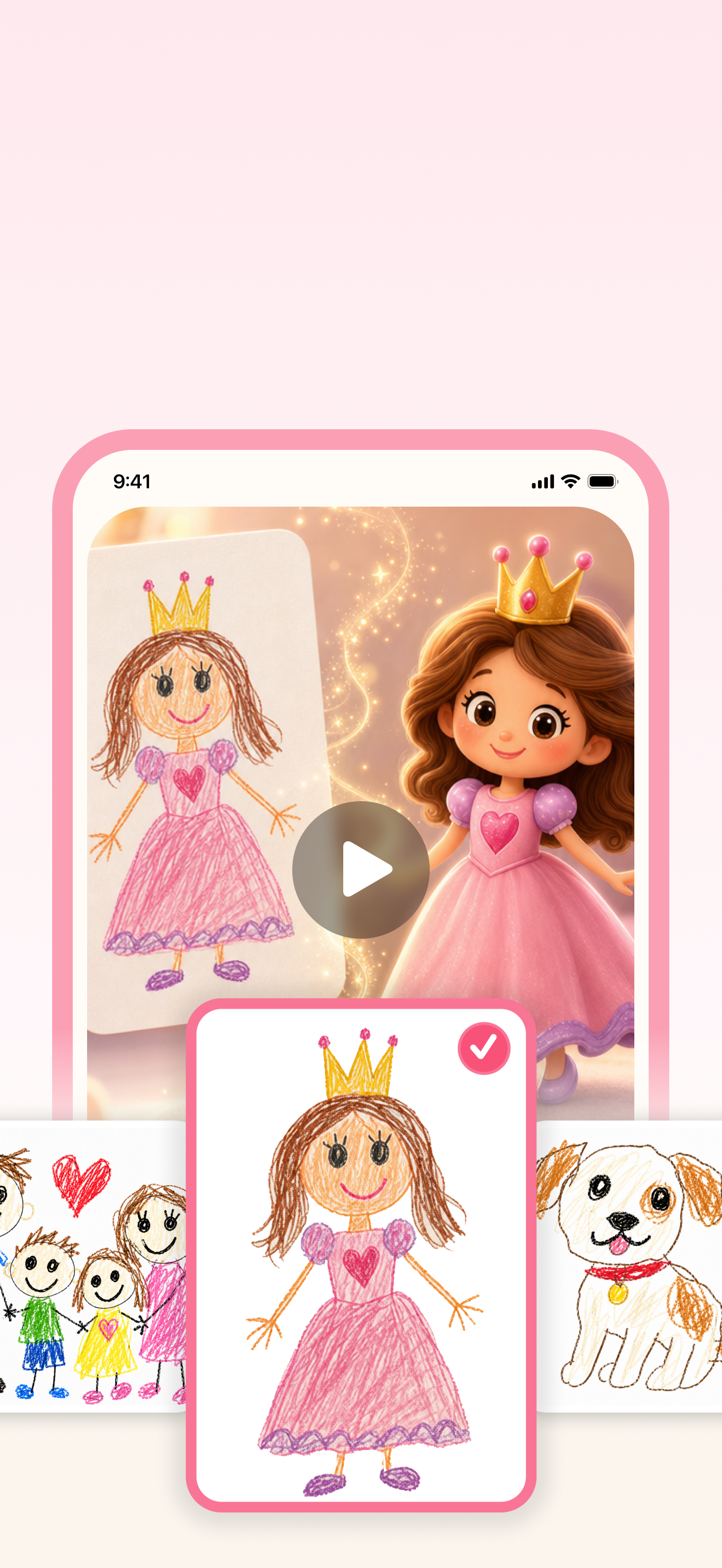 Wandori app showing a princess drawing brought to life