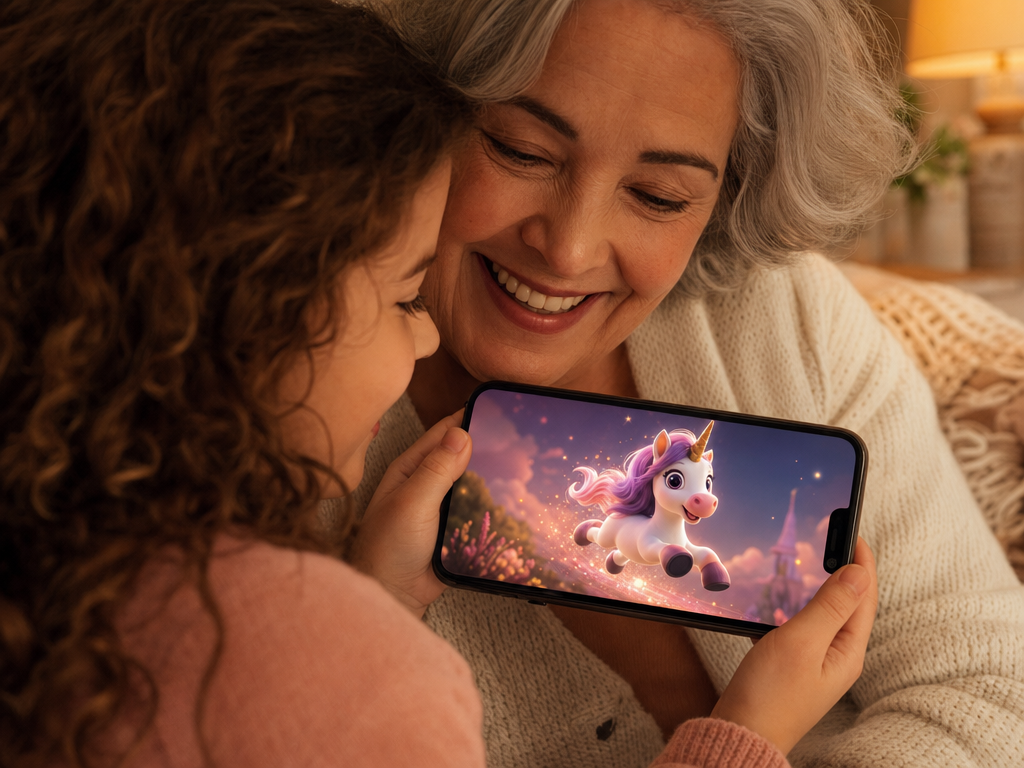 Parent's phone sharing the finished animation with family